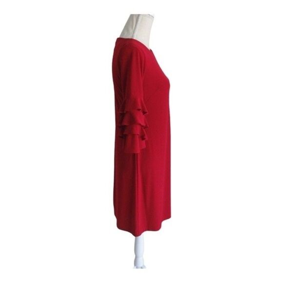 Red Shift Dress with Ruffle Bell Sleeves - Picture 4 of 9
